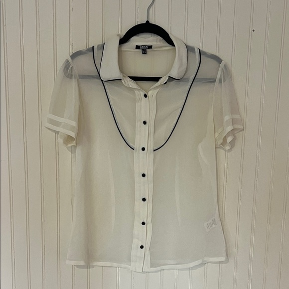 ASOS Sheer White Blouse with Black Trim - Picture 1 of 5